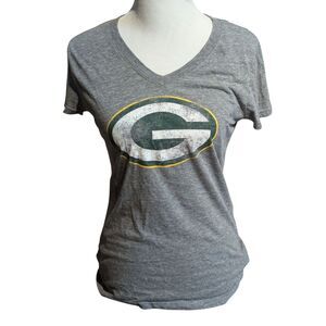 NFL Fanatics Green Bay Packers T-Shirt Grey Small S V-Neck Pro Line Football